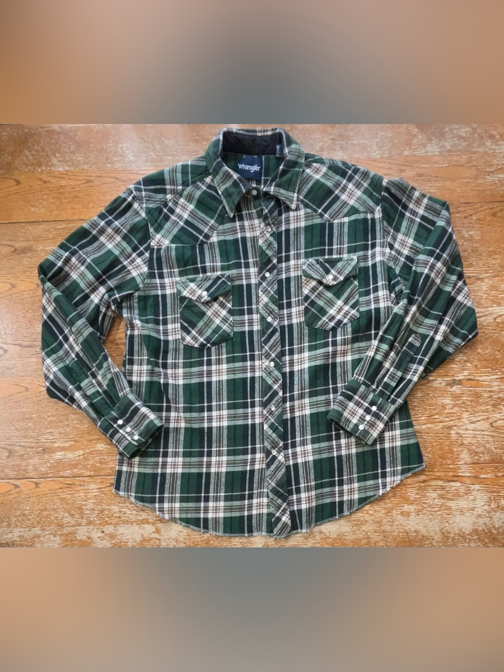 Wrangler Heavyweight Flannel Western Pearl Snap Button Up Green Plaid Size XL